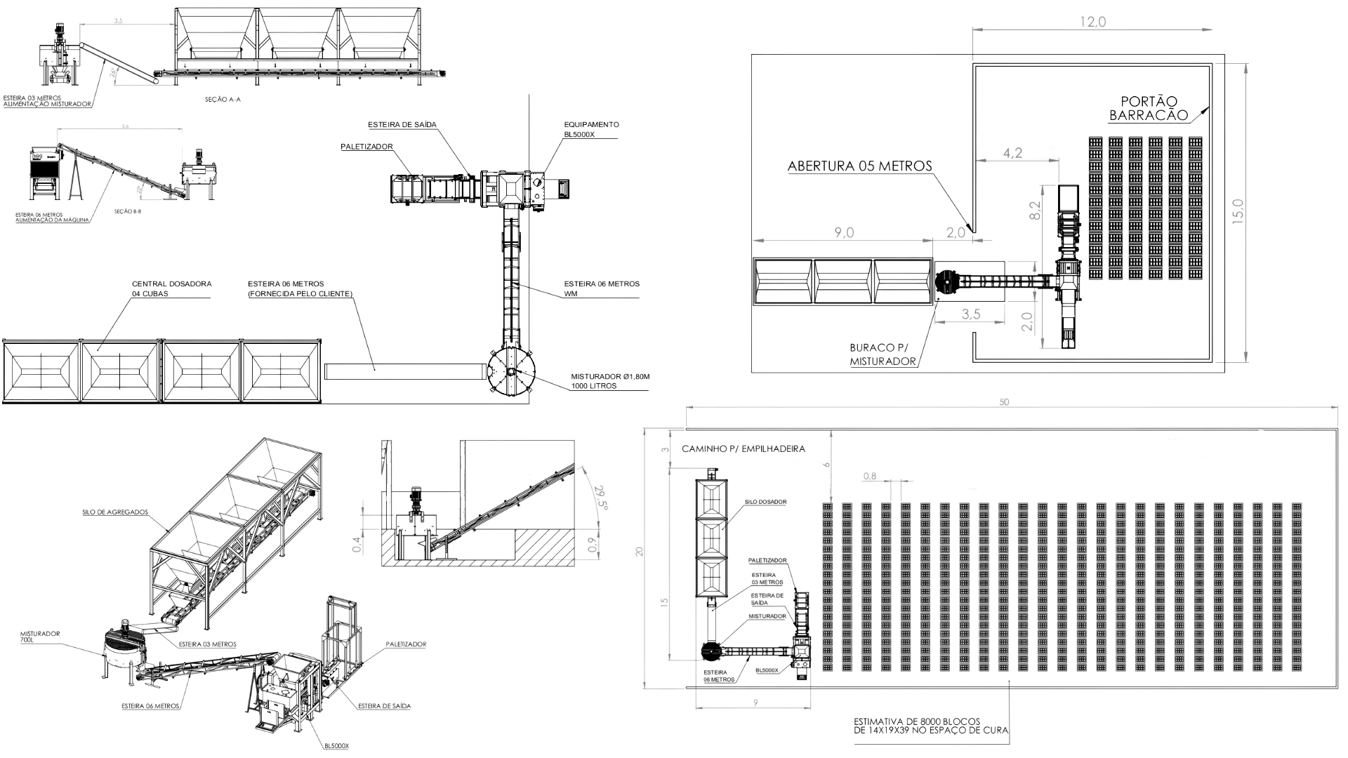 Exemplos de layouts de plantas para fabricação de blocos e pisos